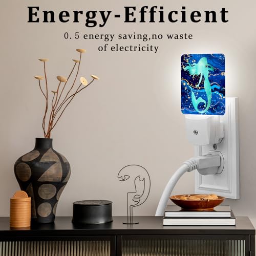 Image of Summer Mermaid Fish Night Light, Plug-into Wall Blue Sea Marble Nightlight Lamp with Dusk to Dawn Sensor, Led Lamp 0.5W Energy Efficient for Boys Girls Adults Home Decor