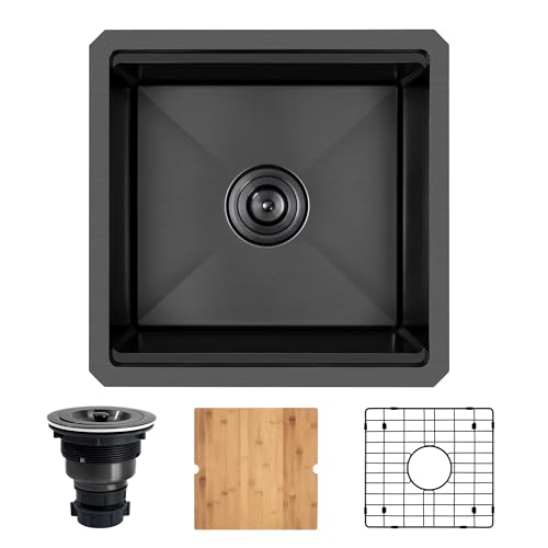 Image of Black Bar Sink 17 inch X 17 inch,16 Gauge Stainless Steel Undermount Bar & Prep Sinks,Small Bar Sink /RV Sink /Camping Van Sink (Black, 17 X 17 inch)