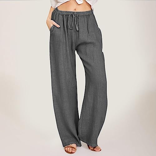 Mens Pants Casual Elastic Waist Cotton Linen Palazzo Pants Drawstring Elastic Waist Wide Leg Trousers with Pockets2