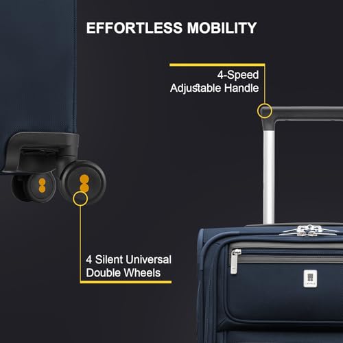 Image of LEVEL8 Carry On Luggage Airline Approved with Compartment, Softside Expandable Rolling Suitcase with Spinner Wheels, Blue, Carry-On 20-Inch
