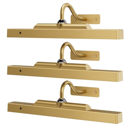 Image of Gallery Lights for Wall 3 Pack, 12 inch Rechargeable Picture Lights, Cordless Remote Dimmable LED for Portrait Hallway Decor (Antique Gold)