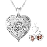SOULMEET Real 9k 14k 18k Flower White Gold Locket Necklace That Holds 2 Pictures Personalized Letters Engraved Custom Image Locket (Custom photo & text)