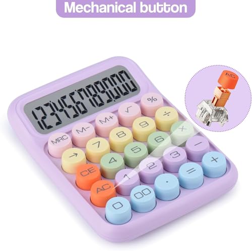 Image of Colorful Candy Mechanical Calculator - Cute 12 Digit Large LCD Display, Big Round Button, Easy to Press - for School, Office, Business, Home - Automatic Sleep (Multi-Color)