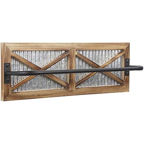 Rustic Bathroom Towel Rack, Butizone Wall Mounted Towel Bar Holder with Weathered Wood and Corrugated Galvanized Metal, Farmhouse Rack for Hanging Towel (Towels are not Included) Cover