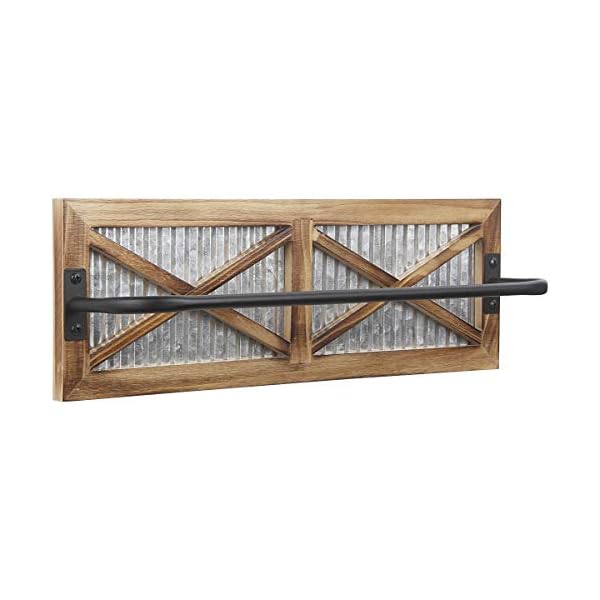 Rustic Bathroom Towel Rack, Butizone Wall Mounted Towel Bar Holder with Weathered Wood and Corrugated Galvanized Metal, Farmhouse Rack for Hanging Towel (Towels are not Included)