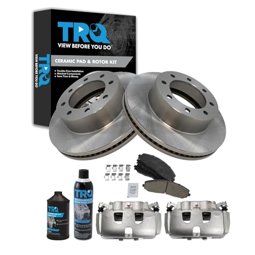 TRQ Front Brake Pad & Rotor Kit Brake Caliper Brake Chemical Kit Brake Pads Brake Rotor Ceramic Compatible with 2013-2019 Ford F-250 Super Duty F-350 Super Duty