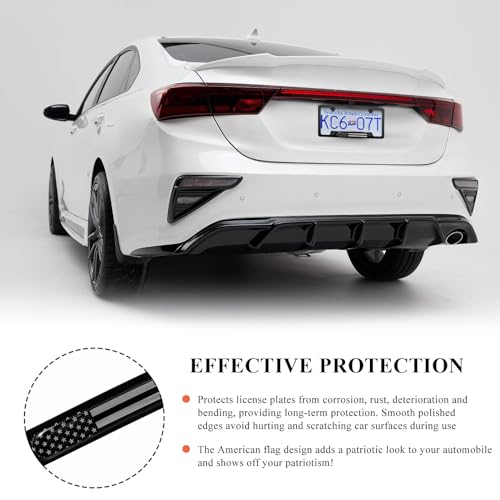 Image of 2 PCS Flag License Plate Frame, American Flag Patriotic Stainless Steel Auto Plate Cover, Vintage US Rust-Proof Vehicle License Plate Holder, Universal Car Accessories (Black)