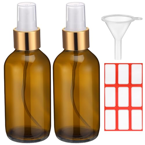 Fumete 2 Pack Glass Spray Bottles 4oz,Amber, Golden Top,Mist Bottle