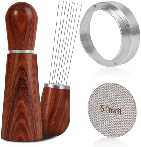 51mm Espresso Accessories Kit, WDT Tool, Dosing Funnel and Puck Screen Set, 316 Stainless Steel Needle Coffee Distribution Stirrer, Portafilter Dosing Ring for Barista 51 mm