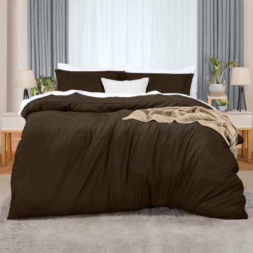 Image of Utopia Bedding Duvet Cover Full Size - 3 Piece with Zipper Closure - 1 Comforter Cover 80X90 Inches & 2 Pillow Shams 20X26 Inches (Brown) Comforter Not Included