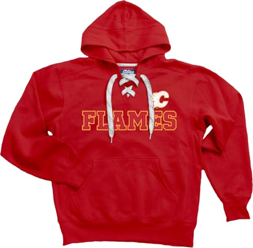 Blue 84 Calgary Flames NHL Officially Licensed Lace Up Hockey Hooded Sweatshirt, Large Team Color