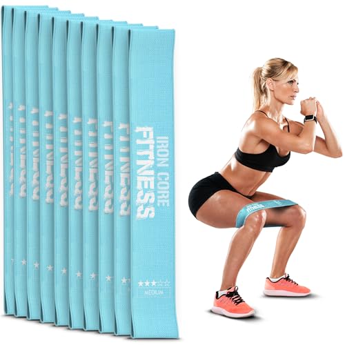 10-Pack Set Non-Slip Fabric Resistance Bands – Medium Loop Bands for Glutes, Legs, and Physical Therapy – Durable Workout Bands in Bulk for Women and Men – Ideal for Gyms, Studios, and Trainers