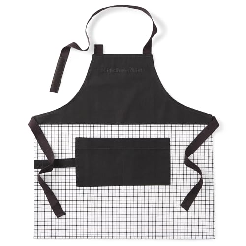 KitchenAid Gourmet Series Gridlines Little Chef Apron, Water & Stain Resistant, Matte Black, Child-Sized 19'x20'