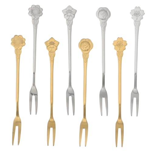 Hemobllo 8 pezzi Forchettine da Dessert in Acciaio con Design Elegante per Frutta Torte e Feste Riutilizzabili e Resistenti per Banchetti e Party