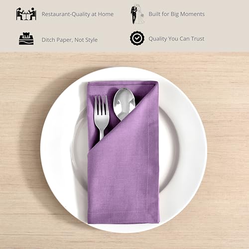 Image of FINGERCRAFT Table Napkins 18x18 Inches Set of 6 Cotton Linen Blend Fabric Dinner Cloth Napkins Washable and Reusable, Good Absorbency for Home, Parties, Hotels (Lilac)