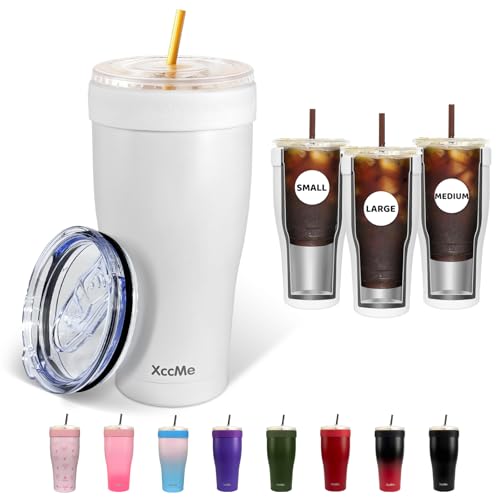 XccMe Universal Iced Coffee Sleeve 32oz Double Wall Stainless Steel Insulator Fits 16-32oz Starbucks/Dunkin/McDonalds Cups Reusable Iced Coffee Cup Holder Leak-Proof Tumbler for Hot Cold Drink
