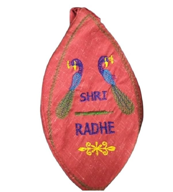 Vrindavanstore.in Gomukhi Japa Mala Bag with Peacock Embroidery – Shri Radhe Chanting Bag for Meditation, ISKCON, Bhakti Yoga – Cotton Hand Pouch for Mala Storage & Mantra Jaap Bag-image-14