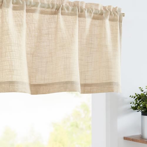 jinchan Sheer Valance Curtain Linen Textured Valance for Kitchen Living Room Bedroom Voile Window Light Filtering Farmhouse Country Rod Pocket 1 Panel