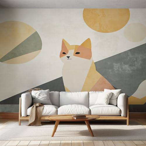 Genérico Papel Pintado Pared Gato Papel Pintado Pared Dormitorio Gatito Geométrico Abstracto, Salon Tejido No Tejido Decoración del Hogar 300x210 W&2
