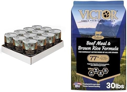 VICTOR Super Premium Dog Food – Turkey and Sweet Potato Stew Cuts in Gravy, 12 x 13.2oz Cans – Select Beef Meal & Brown Rice Formula, 30lbs