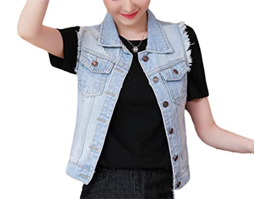 Gilet court en jean pour femme bleu clair en grande taille XL