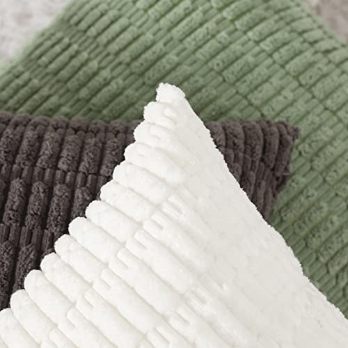 Mandioo Set Of 2 White Plush Boho Decorative Throw Pillow Covers 12X20 Inch,Super Soft Striped Corduroy Lumbar Pillow Covers Cushion Cases Pillowcases For Couch Sofa Bed Farmhouse #TOP3