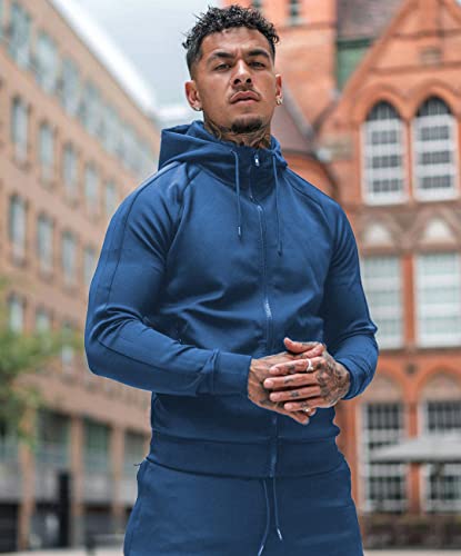 Coofandy Men's Tracksuit Athletic Long Sleeve Full Zip Sweat Suits Lightweight Hooded Sweatsuits With Zipper Pockets (Blue L) #TOP4