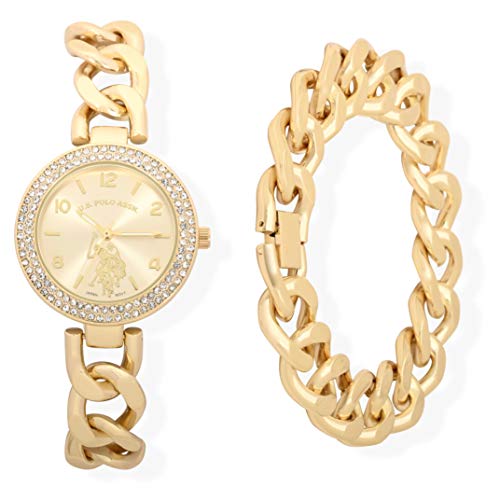 U.S. Polo Assn. Women's Analog-Quartz Watch with Diamond Bezel and Braclet Set (Gold) U.S. Polo Assn. Women's Analog-Quartz Watch with Diamond Bezel and Braclet Set (Gold)