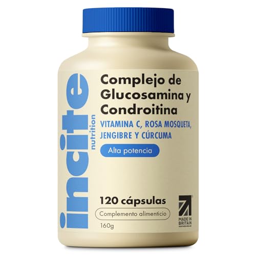 Incite Nutrition Complejo de Glucosamina y Condroitina de Alta Potencia con MSM, Vitamina C, Jengibre, Rosa Mosqueta y Cúrcuma, para el Cuidado de las Articulaciones 120 unidades (paquete de 1)