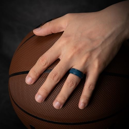 Image of Egnaro Men's Silicone Wedding Rings: Classic Black Step Edge Rubber band 10mm Wide 2.5mm Thick- Hypoallergenic for Gym /Outdoor /Gift(1 /4 /7 Variety Pack with Half Size)