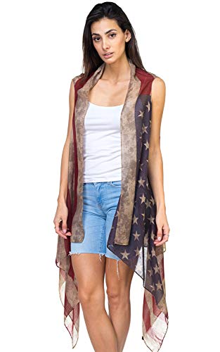 CCFW Women's USA Flag Theme Vintage Kimono Cover-up Shawl Vest …2