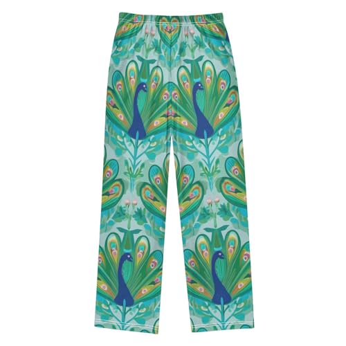 ZZXXB Peacocks Boys Long Pants Soft Trousers Elastic Waist Kids Lounge Bottoms with Pockets S-XL2
