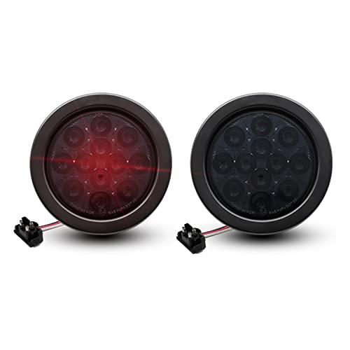 Tmh 2Pcs 4 Inch 12 Super Bright Led Stop Tail Turn Brake Light Smoked Lens Red Assembly Rubber Mount Grommet For Trucks Trailers #TOP23