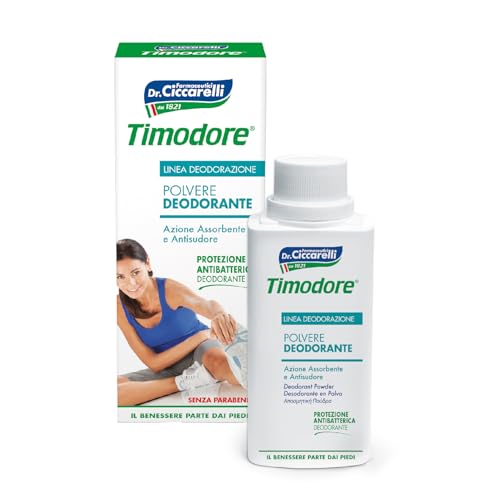 Timodore, Polvo Desodorante, Acción Absorbente y Antitranspirante, Solución Ideal para el Problema de la Sudoración, Protección Antibacteriana, 100% Made in Italy, Dermatológicamente Testado, 250 gr