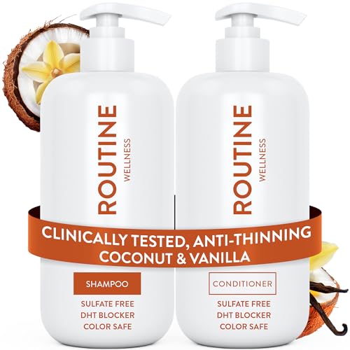Routine Wellness Anti-Thinning Shampoo and Conditioner Set for Thinning Hair - Biotin DHT Blocker...
