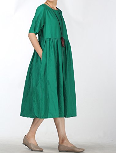 Image of FTCayanz Women's Summer Midi Dress Linen Boho Casual Beach Flowy Sun Dresses with Pockets