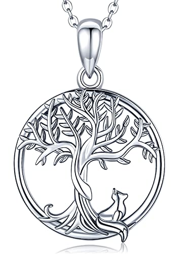Collier Femme en Argent 925 Pendentif Arbre de Vie, Collier Animal Mignonne Renard, Pendentif Arbre Généalogique, Cadeau Bijoux pour Femme Maman Fille… Cover