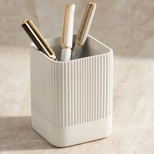 KIBAGA Aesthetic Pen Holder for Desk - Modern Concrete Pencil Holder - Cute and Functional Desk...