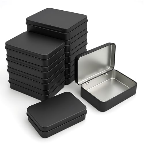 Image of 12 Pcs Flip-Top Tin Rectangular Metal Tin Boxes with Hinged Lids (4.5 x 3.5 x 0.9 Inch), Empty Storage Containers in for Gift Cards, Crafts, Hardware & EDC Survival Kits,Black