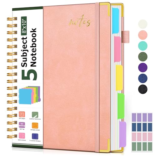 5 Subject Spiral Notebook Journal with Removable Dividers Tabs, 300 Pages Organizer Notebooks for Work School, 8
