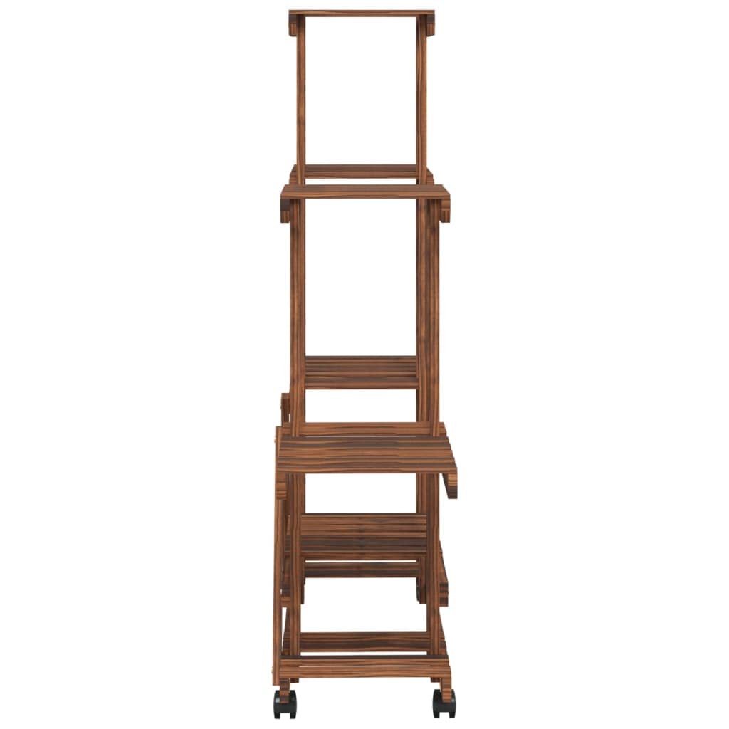 SYDE Supporto per fiori in legno di abete, 95 x 25 x 101 cm | Carbonizzato artigianale, ruote a 360°, resistente all'umidità, uso interno ed esterno