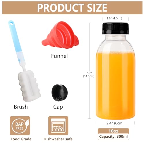 YBCPACK 12 Pack 300ml Heat-Resistant Reusable Plastic Juice Bottles with Lids-Plastic Smoothie Bottles-Empty Bulk Beverage Containers with Caps for Juice, Beverage(Dishwasher Safe) - Image 2
