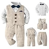 [しあわせ倉庫] 男の子 キッズ スーツ フォーマル ベビー ロンパース セットアップ ベスト 初節句 結婚式 七五三 お宮参り 子供服 ベビー服 (ベージュ,90)