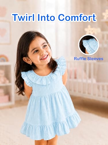 Image of Kidbea Baby Girls' Cotton Dress | Comfortable, Trendy Ruffled Sleeves & Hem, Soft Breathable Fabric for Everyday & Special Occasions