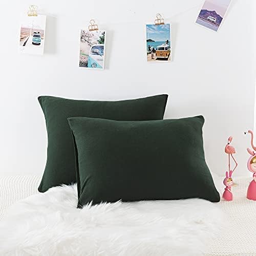 Image of Household Cotton Jersey Knit Pillowcases, Soft and Breathable Travel Pillow Cases with Envelope Closure, 13 inch x 18 inch 2 Pack (Dark Green)
