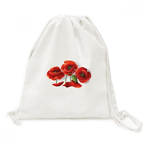 Sac cordon en toile fleurs rouges et pavots pour voyage et shopping quotidien