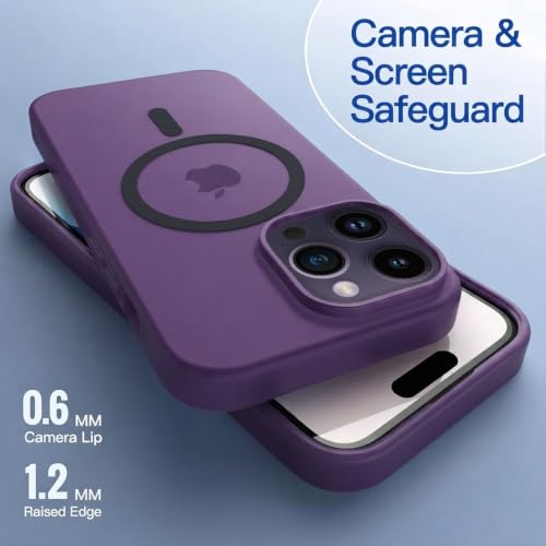 Image of DIZORO Matte Case for iPhone 14 Pro Compatible with MagSafe, Camera Lens Full Protection, Shockproof Translucent Frosted TPU Soft Phone Cover, Anti-Fingerprint (Deep Purple)