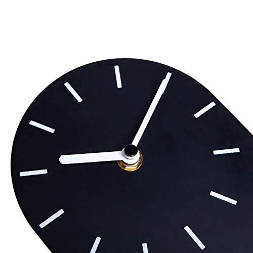 Soffee Design One-Piece Table Clock Iron Sheet With Wooden Base Ins Style, Desktop Clock Non Ticking Battery Operated For Living Room Bedroom Home Decor, Black #TOP5
