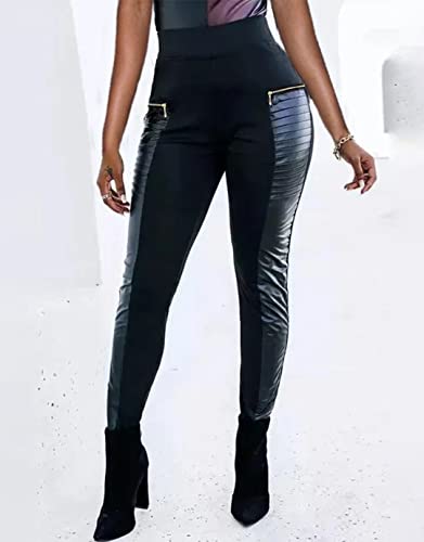 Flamingals Faux Leather Leggings For Women High Waisted Stretchy Patch Zip Black #TOP3
