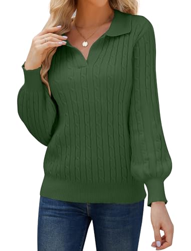 Image of JUSTFASHIONNOW Womens Sweaters Polo V Neck Cable Knit Sweater Dressy Casual Pullover Jumper Tops Fall Winter Trendy